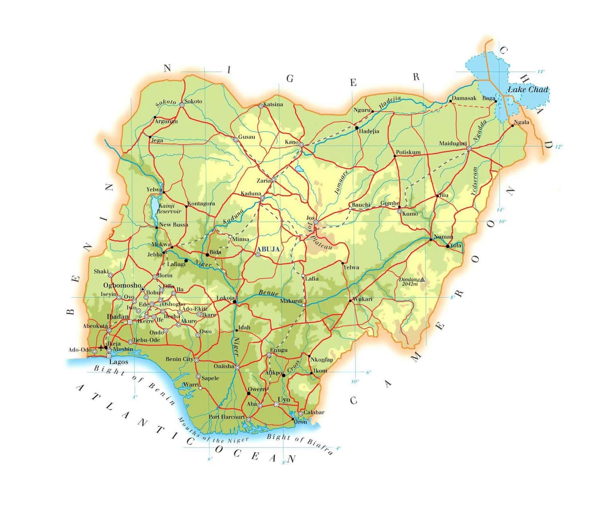 Mapa fisikoa nigeria