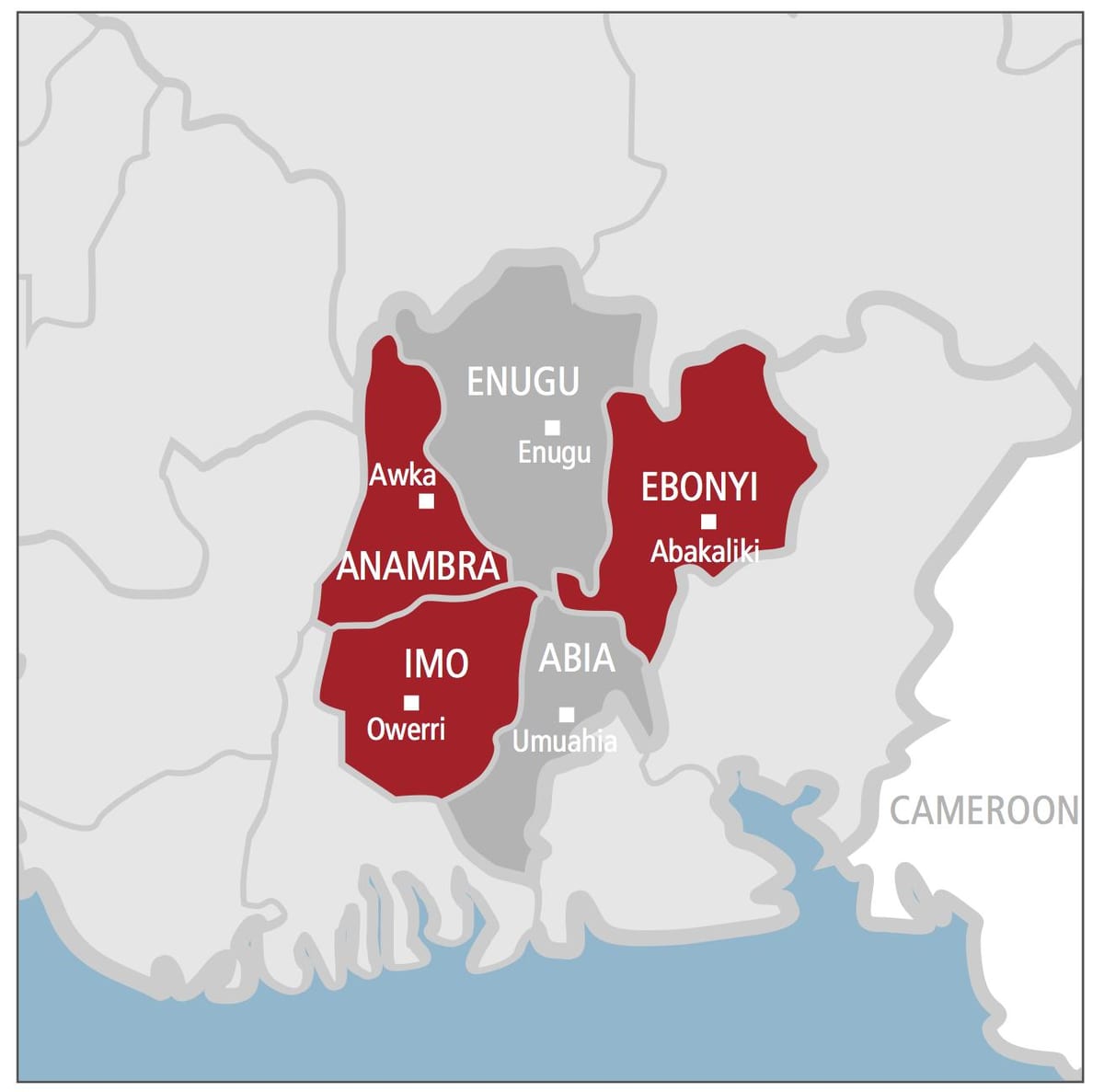 Mapa hego-ekialdeko nigeria