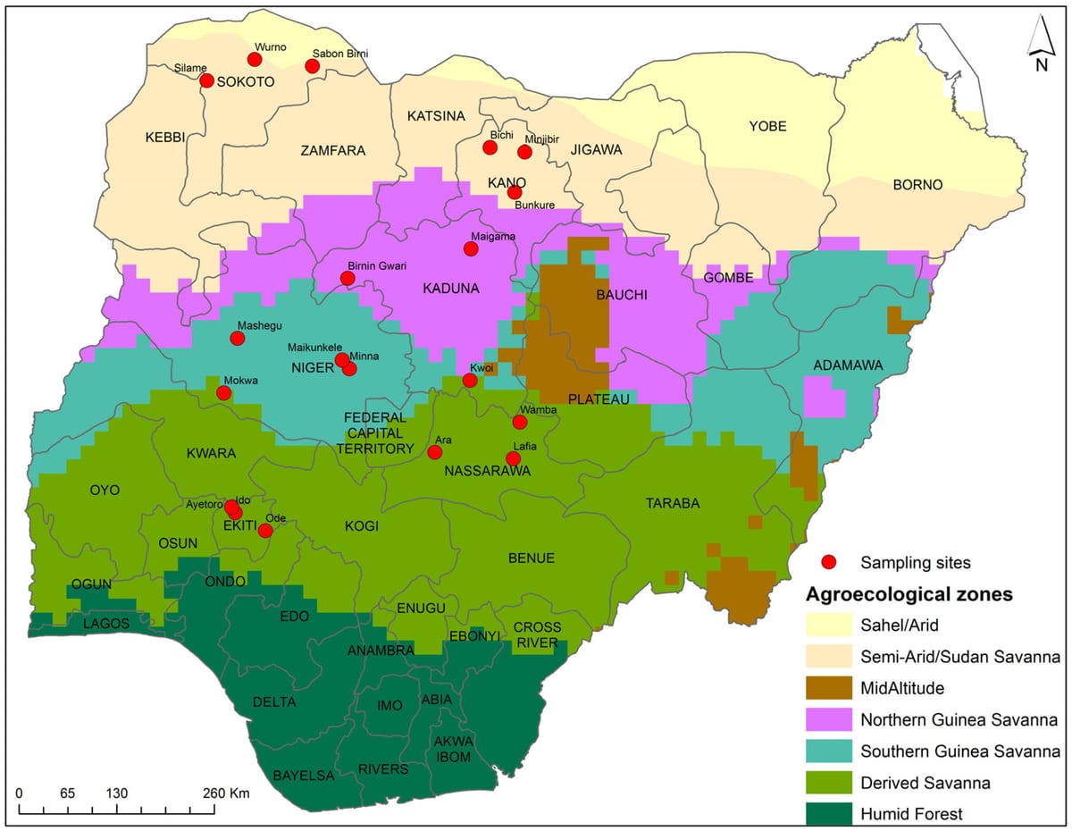 mapa nigeria erakutsiz laborantza banaketa