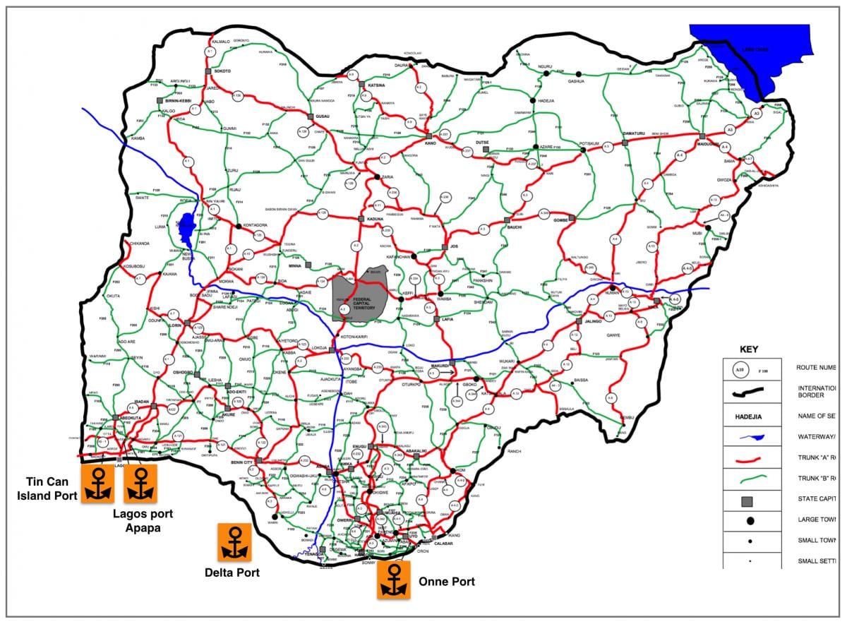 Mapa nigeria erakutsiz errepide sarea
