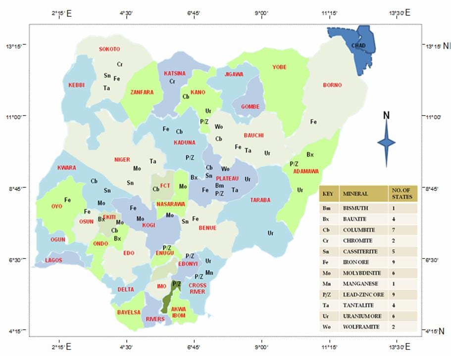 Mapa nigeria erakutsiz mineral baliabideak
