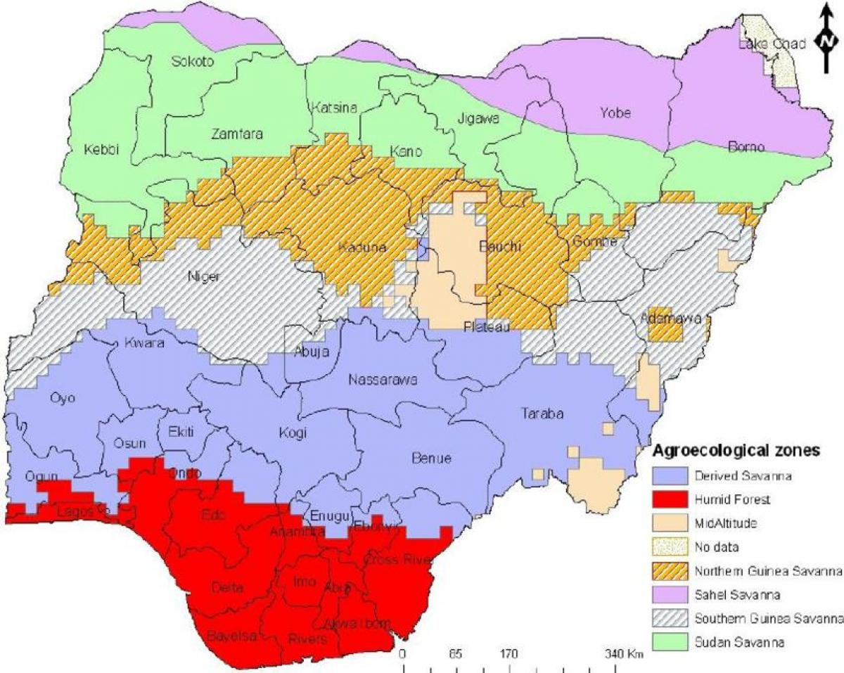 marraztu mapa nigeria erakutsiz landaretza tokiak