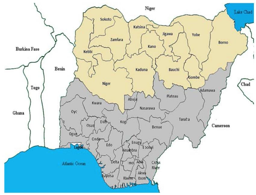 mapa iparraldeko nigerian states
