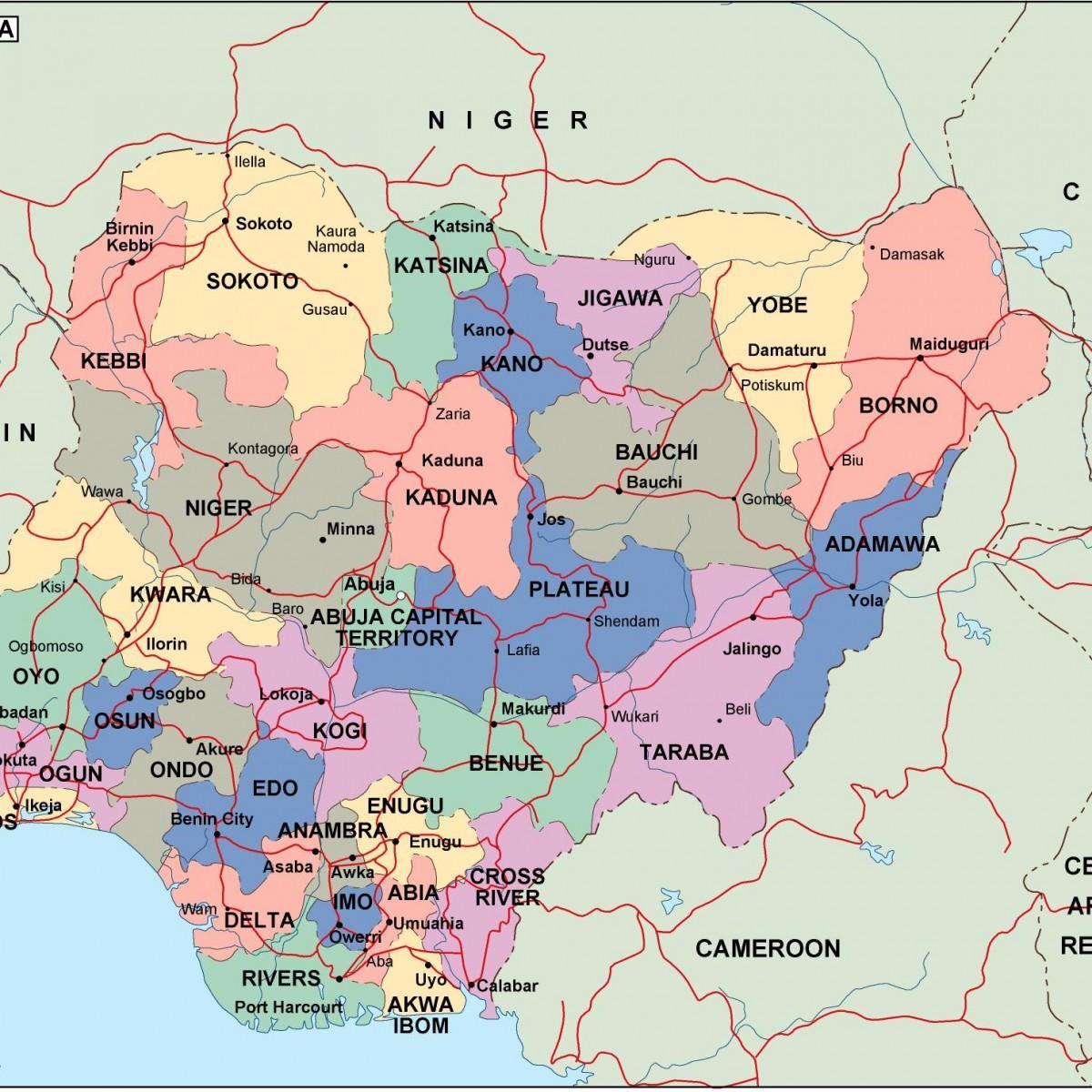 Mapa nigeria dituzten estatu eta hiri