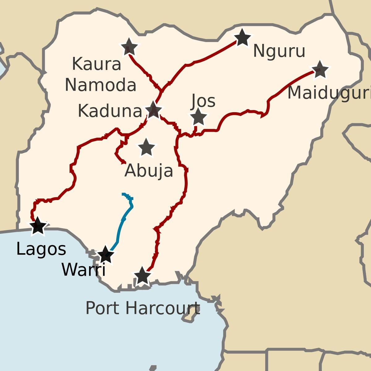 mapa nigeria erakutsiz trenbideak